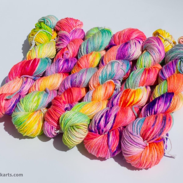 Funfetti Rave Worsted Hand-Dyed Yarn: 50/50 Merino Silk, UV Reactive