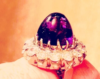 Antique Amethyst Bullet-shape and Diamond Ring in 18k white gold setting