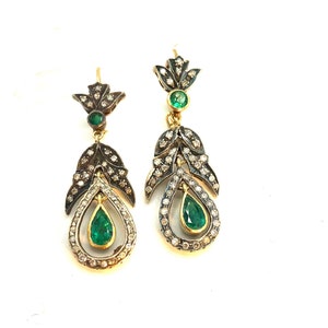 Vintage Emerald and Diamond Drop Earrings