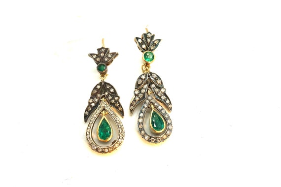 Vintage Emerald and Diamond Drop Earrings