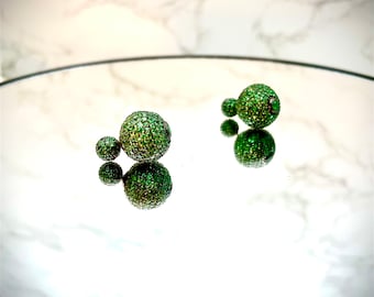 Vintage Vivid Green Pave Tsavorite “Tribal”-Style Earrings