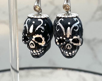 Bold Black and White Sugar Skull Earrings