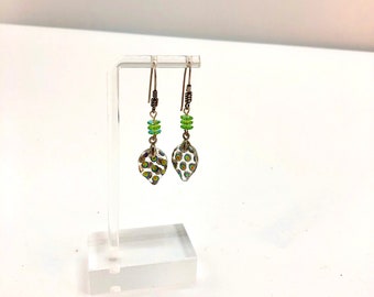 Unique Czech Pressed Glass Peacock Eye Swarovski Crystal Earrings