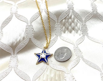 Royal Blue Enamel Star Talisman Pendant Necklace on a 16-18 inch gold plated chain