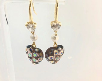 Unique Two Hearts Czech Glass Sparkling Bead Earrings