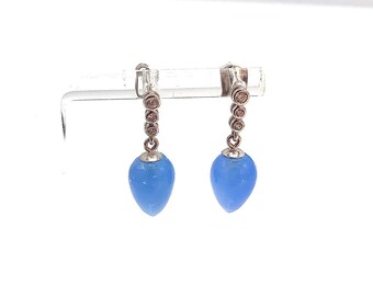 Blue Onyx and Sparkling CZ Teardrop Earrings