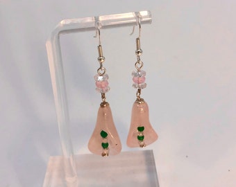 Lovely Rose Quartz Carved Calla Lily Drop Earrings
