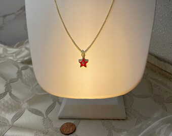 Petite Red Enamel Star and Sparkling CZ Talisman Charm Necklace