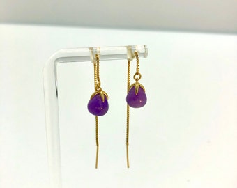 Dainty Amethyst Chubby Teardrop Vermeil Threader Earrings