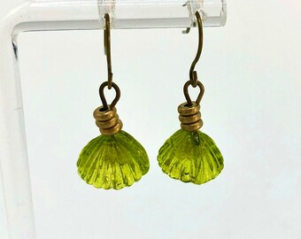 Hand-Molded Glass Chartreuse Flower Earrings