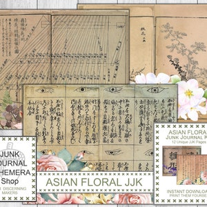 Asian Ephemera Floral Illustration Junk Journal Kit