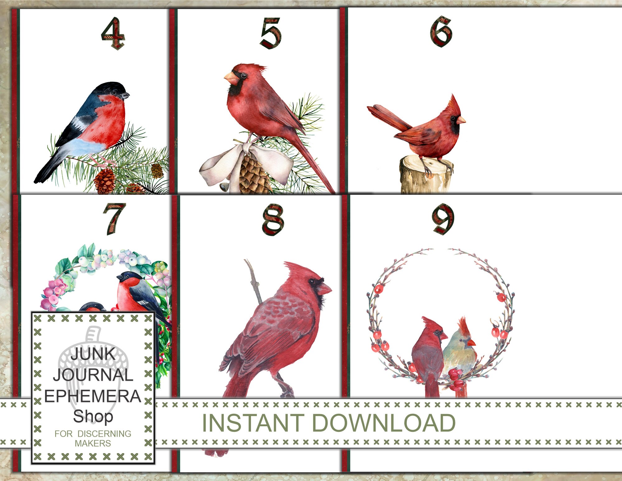 Christmas Birds Advent Calendar Junk Journal Kit Etsy