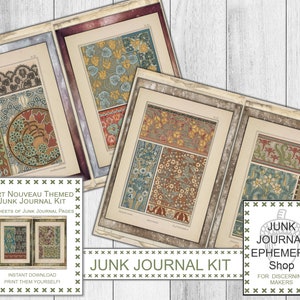 Zestaw do dziennika Junk Journal w stylu Art Nouveau, Ephemera vintage, Kwiaty vintage, Art Nouveau vintage, JJK, Grunge, Ephemera vintage, Ephemera do dziennika Junk