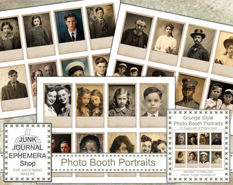 Photo Booth Portraits Vintage Ephemera (Instant Download, PDF File, YOU Print)