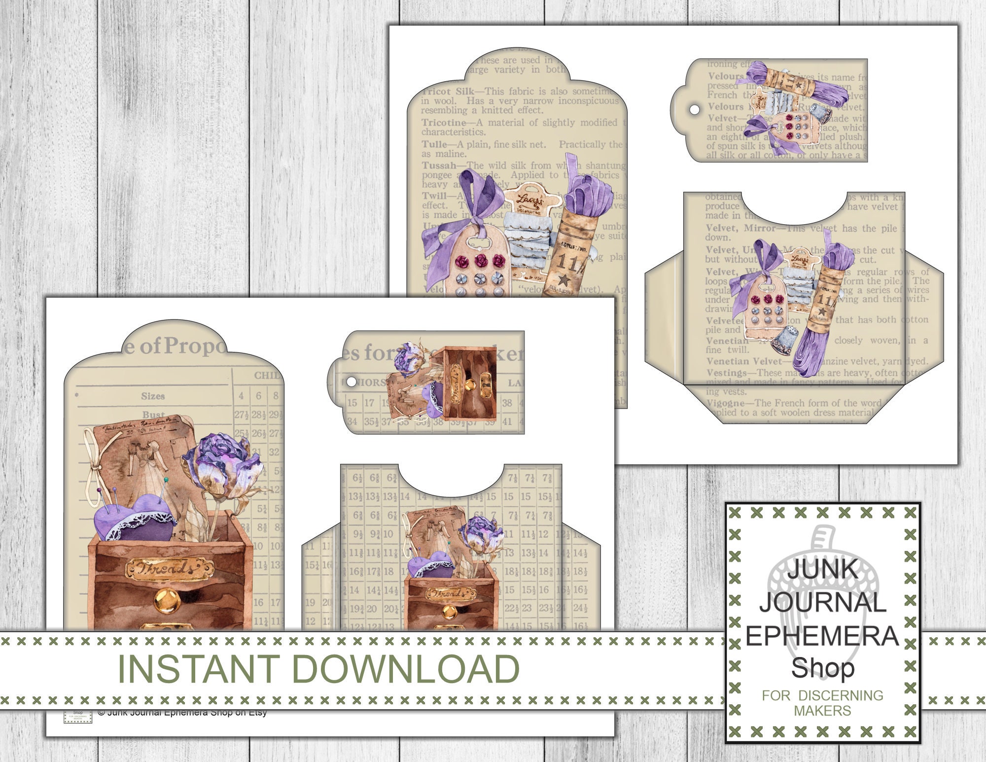 French Dressmaker Vintage Illustration Tags and Pockets Etsy