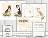 Dog Lover Tags and Pockets, Christmas DIY, Christmas Ephemera, Advent Calendar, Holiday Gift Kit, Xmas Card, Junk Journal Shop, Gift Tag