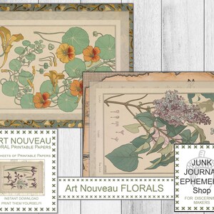 Art Nouveau Floral Printable Papers, Vintage Ephemera, Vintage Art Nouveau, Junk Journal Ephemera Shop