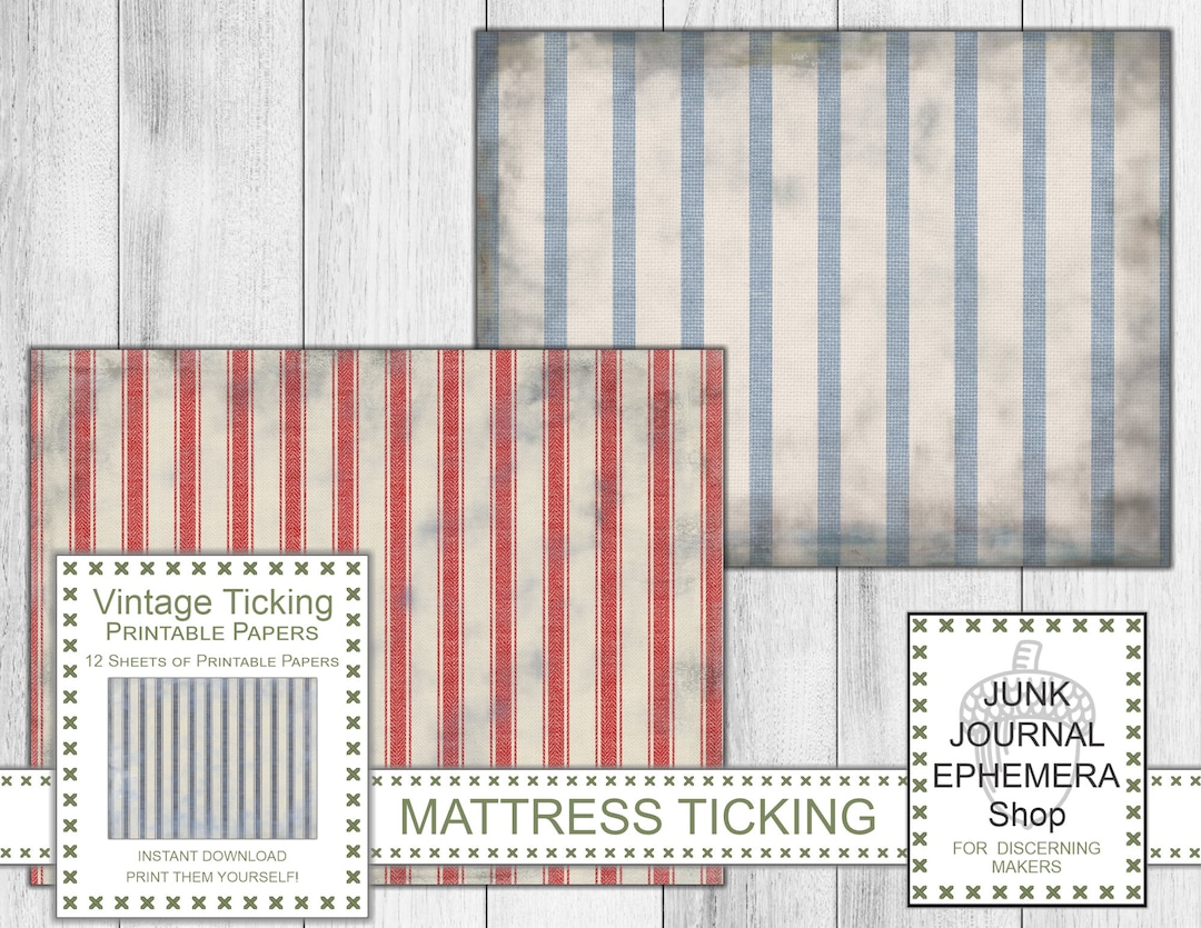 Mattress Ticking Printable Papers, Vintage Ephemera, Vintage Ticking ...