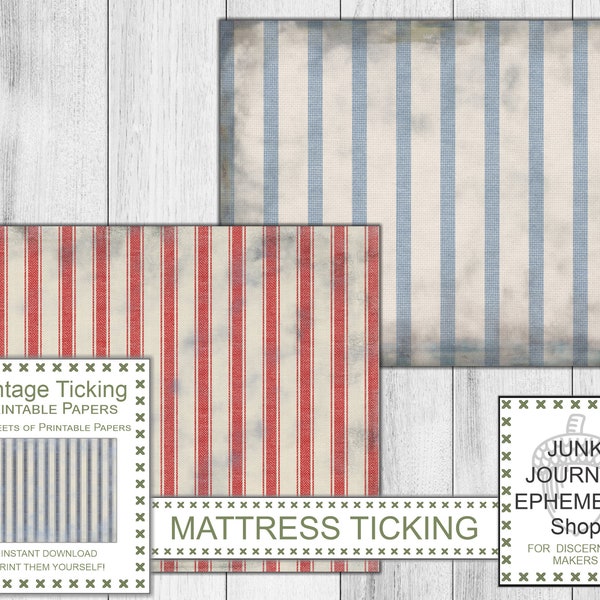 Mattress Ticking Printable Papers, Vintage Ephemera, Vintage Ticking, Junk Journal Ephemera Shop