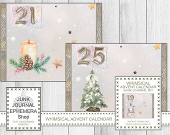 Whimsical Advent Calendar Junk Journal Kit, Christmas, Holiday Gift Kit, DIY Christmas Calendar, Digital Download, Junk Journal Shop