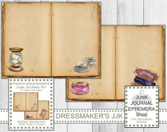 French Dressmaker Vintage Illustrations Junk Journal Kit