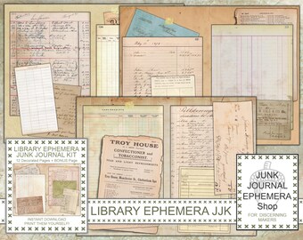 Biblioteks-ephemera och gammalt pappersskräpjournalkit