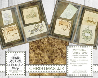 Victorian Dark Christmas Junk Journal Kit, Louis Prang Christmas Cards, Christmas Gift, Coordinated Reverse Papers, Steampunk Journal Kit
