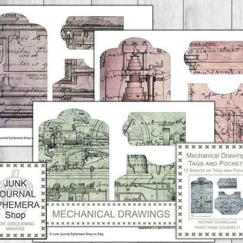 Patent Drawings Blueprints Printable Papers Vintage Ephemera Etsy