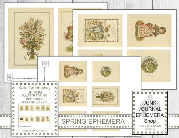Kate Greenaway Vintage Calendar Spring Illustrations, Vintage Almanac, Perpetual Calendar, DIY Gift, Journal Ephemera