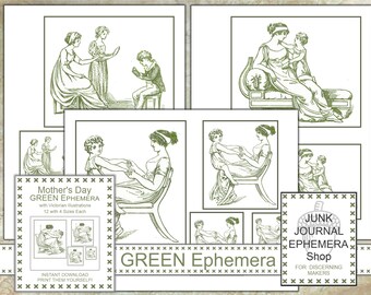 Moederdag Victoriaanse tekeningen Groene Ephemera