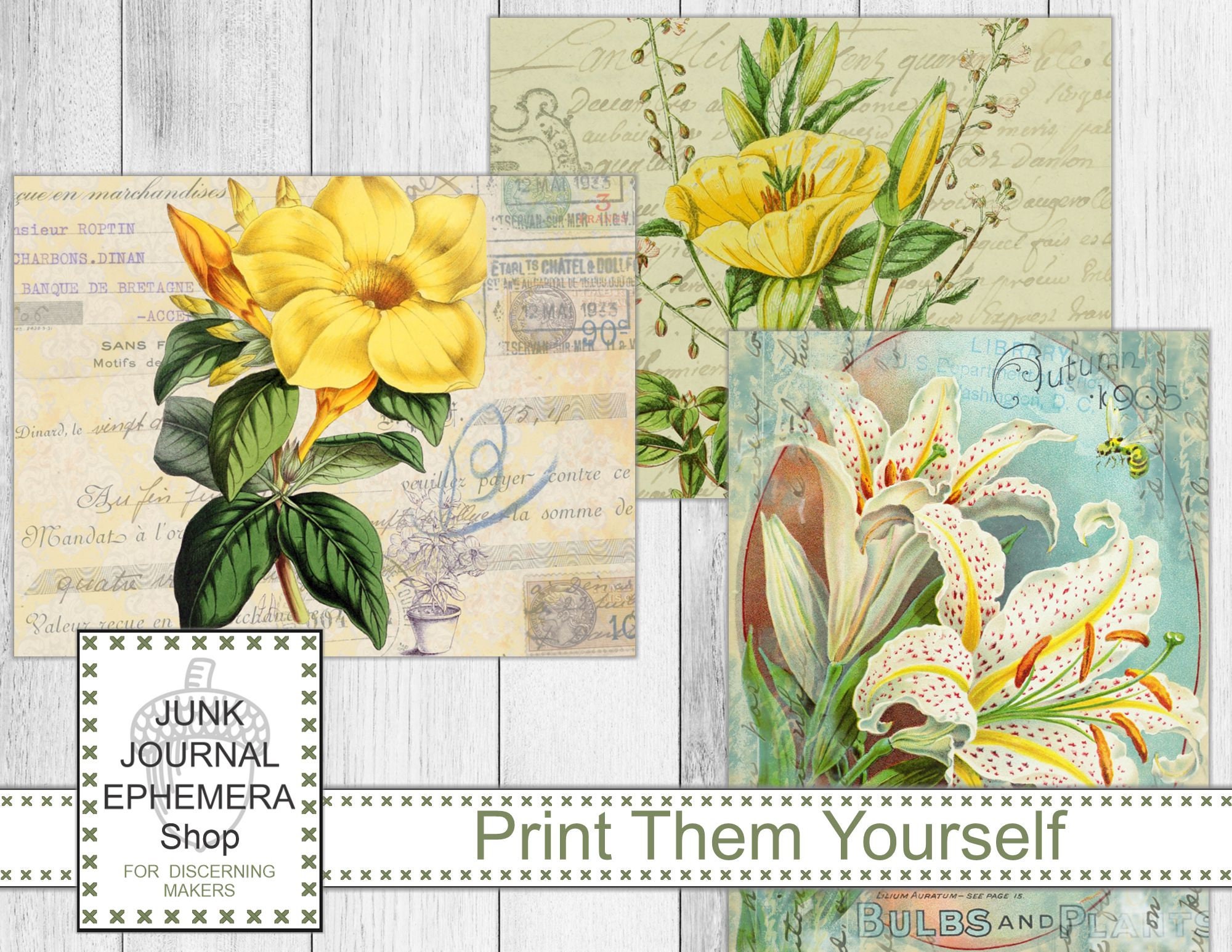 Shabby Yellow Floral Junk Journal Pages Collage Sheets Spring - Etsy