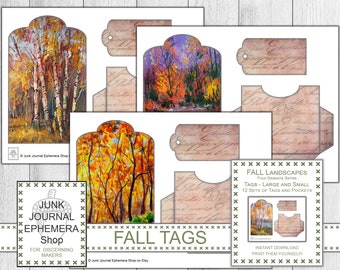 Four Seasons Fall Tags Pockets, Junk Journal Tags, Junk Journal Pockets, Loaded Pockets