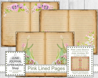 Pink Floral Lined Pages Basic Junk Journal