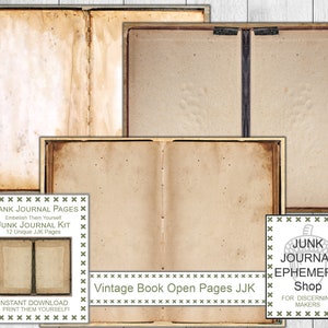 Kit vintage boeken met open pagina's voor tijdschriften