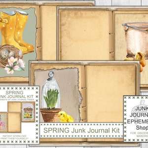 Spring Junk Journal Kit, natuur ephemera, vintage aquarel, aquarel ephemera