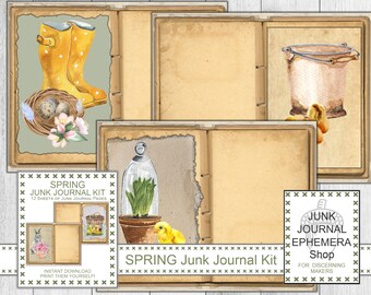 Spring Junk Journal Kit, Nature Ephemera, Vintage Watercolor, Watercolor Ephemera