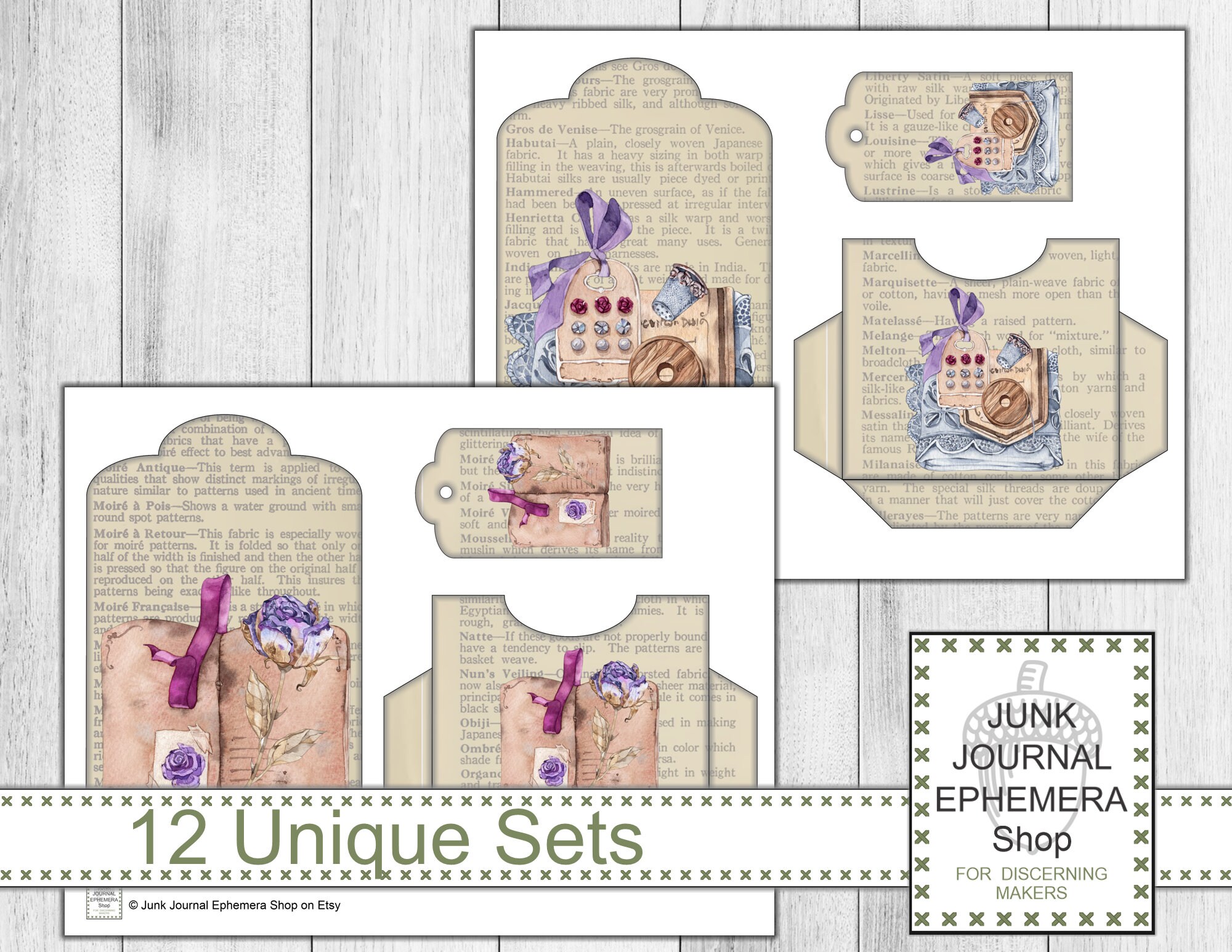 French Dressmaker Vintage Illustration Tags and Pockets Etsy