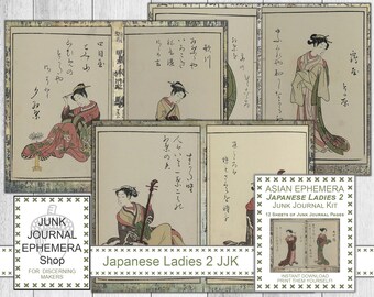 Asian Ephemera Japanese Ladies 2 Junk Journal Kit, Japanese Ephemera, Chinese Ephemera, Kimono