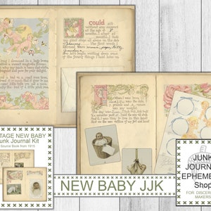 Vintage Baby Mine Junk Journal Kit, Vintage Baby Book, Shabby Baby Book, Boho Baby, New Baby