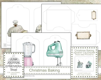 Christmas Baking Advent Calendar Tags and Pockets