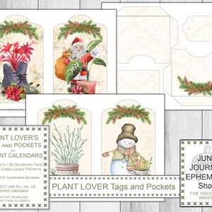 Étiquettes et pochettes pour les amoureux des plantes, bricolage de Noël, éphémères de Noël, calendrier de l'Avent, kit cadeau de vacances, téléchargement numérique, boutique Junk Journal