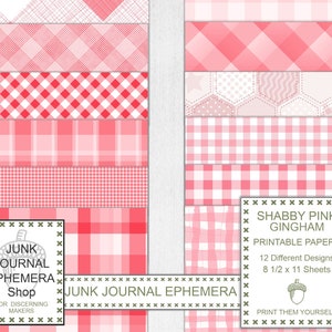 Shabby Pink Gingham Paper, Background, Junk Journal Pages, Shabby Pink Reverse Pages, Printable Sheets, Junk Journal Ephemera Store, Kit
