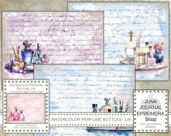 Watercolor Perfume Bottles Junk Journal Kit