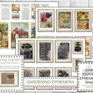Spring Ephemera Journal Cards, Pocket Cards, Shabby Floral, Seed Packets, Spring, Gardening, Tuck pockets
