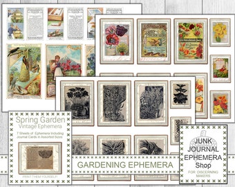 Spring Ephemera Journal Cards, Pocket Cards, Shabby Floral, Seed Packets, Spring, Gardening, Tuck pockets