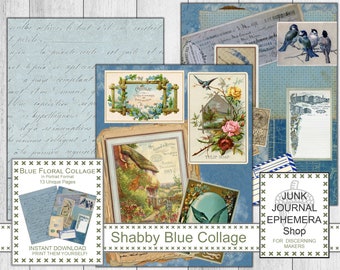 Shabby Blue Theme Portrait Format Collage Sheets