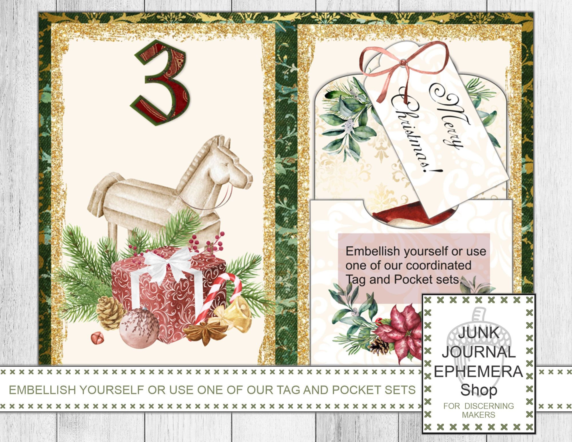 Red and Green Advent Calendar Junk Journal Kit Christmas Etsy