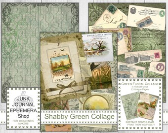 Shabby Green Theme Portrait Format Collage Sheets