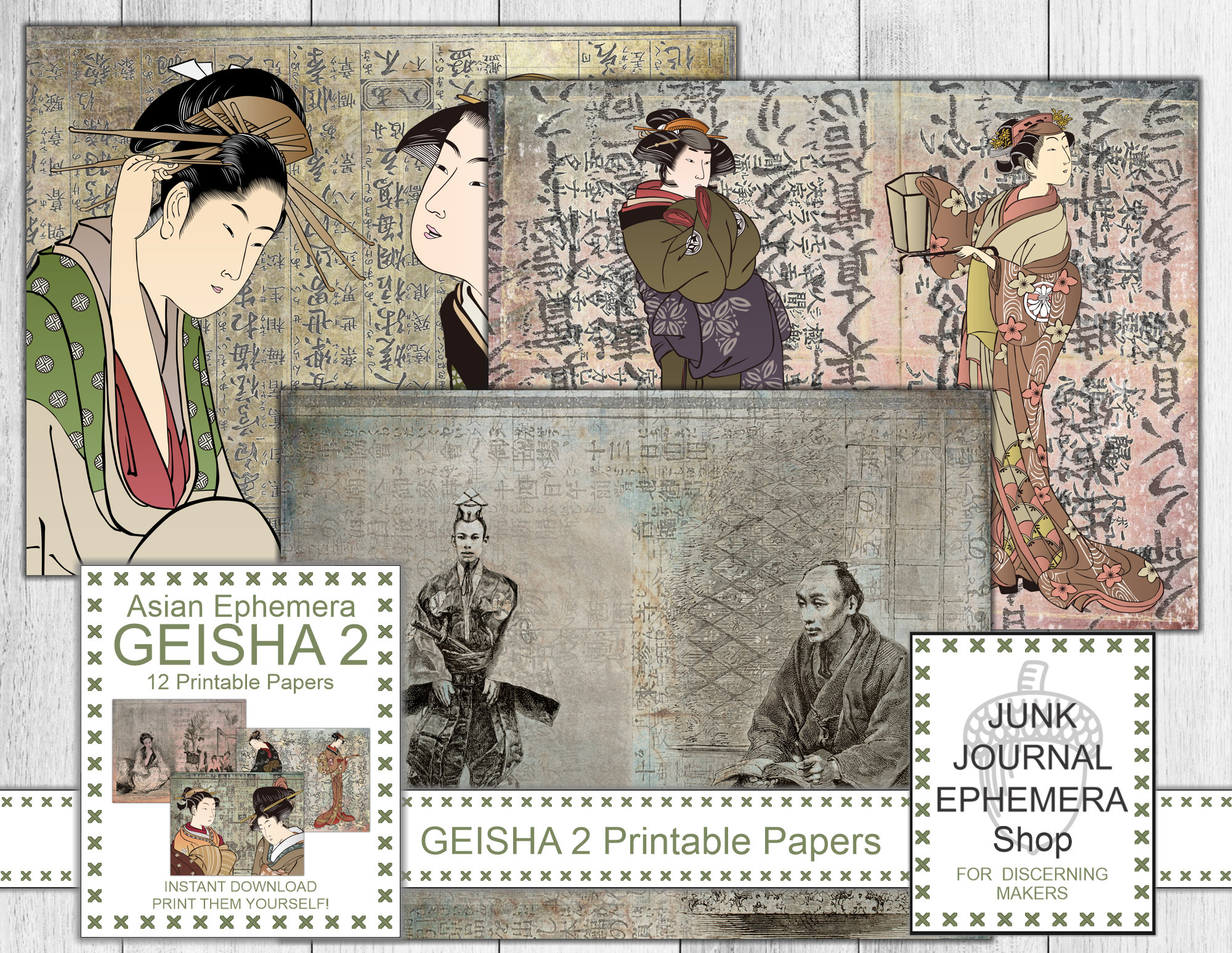 Asian Ephemera Geisha 2 Printable Pages, Japanese Ephemera, Chinese