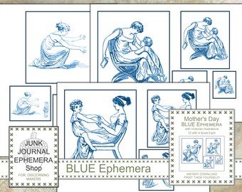 Moederdag Victoriaanse tekeningen Blauwe Ephemera